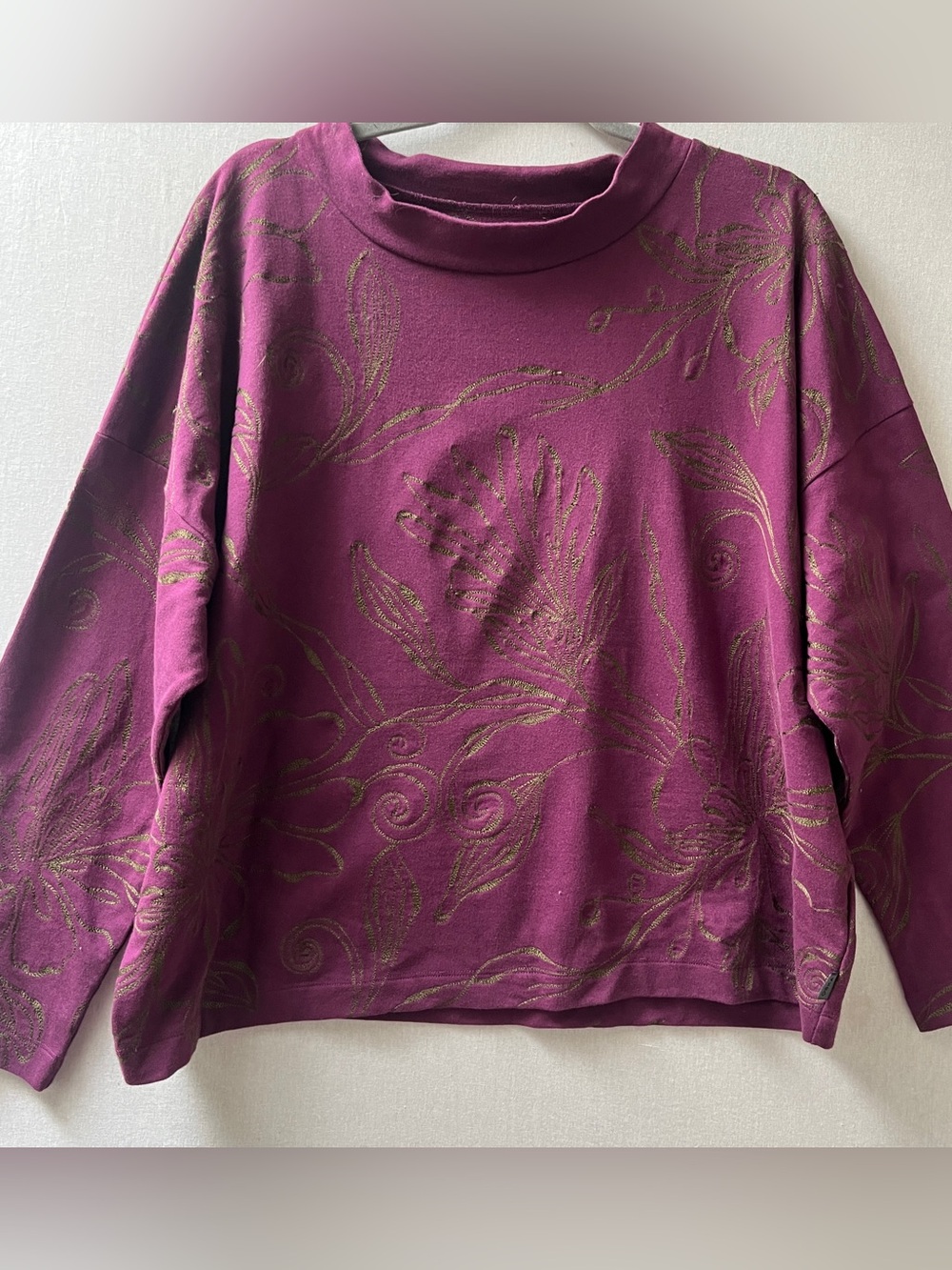 Oska Plum Floral-Print Pullover Lightweight Knit Sweater XL